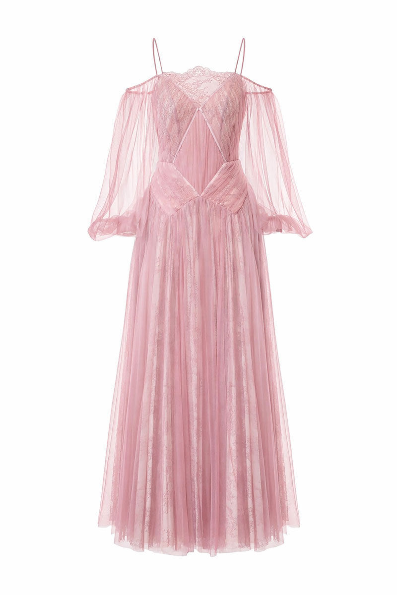 Pink SORELIN maxi dress by JOSÉPHINE, flowing fabric with a stylish silhouette, perfect for elegant occasions.