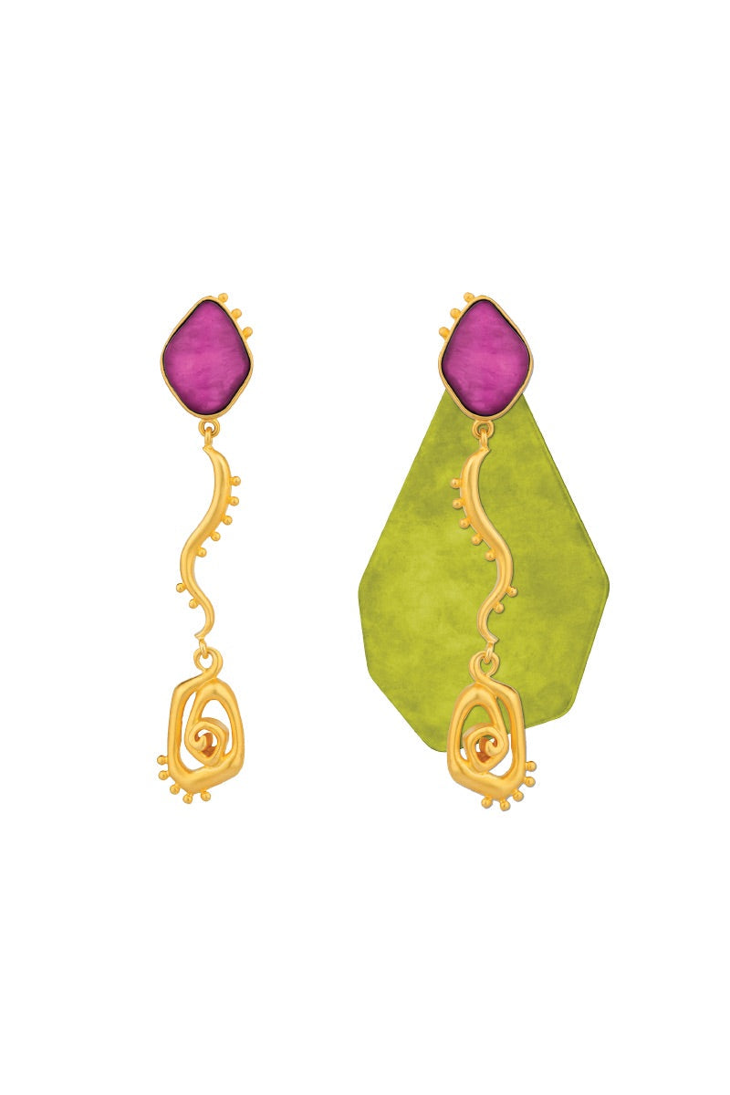 GAIA EARRINGS IN LIME AND MAGENTA - CULT MIA
