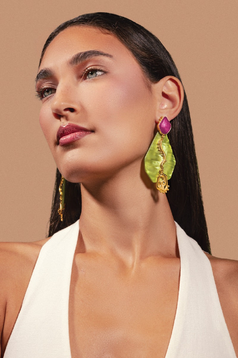 GAIA EARRINGS IN LIME AND MAGENTA - CULT MIA