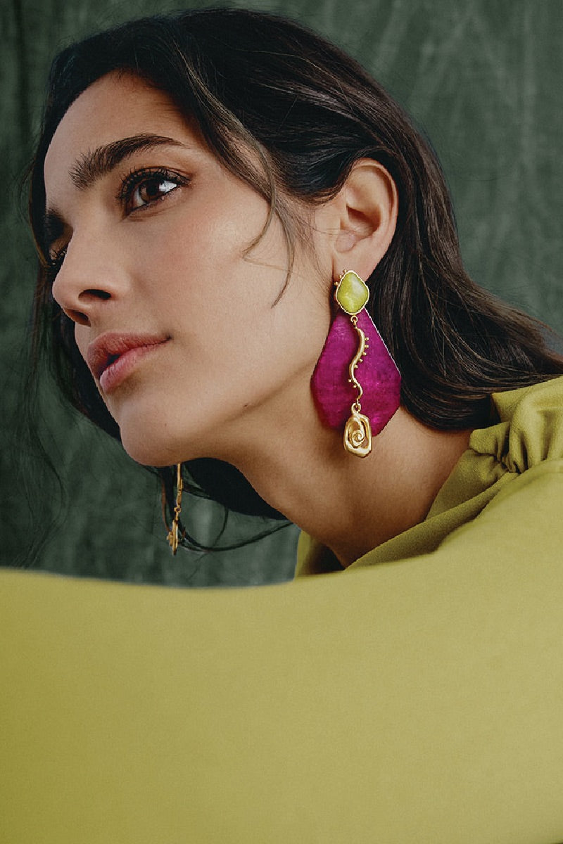 GAIA EARRINGS IN MAGENTA AND LIME - CULT MIA