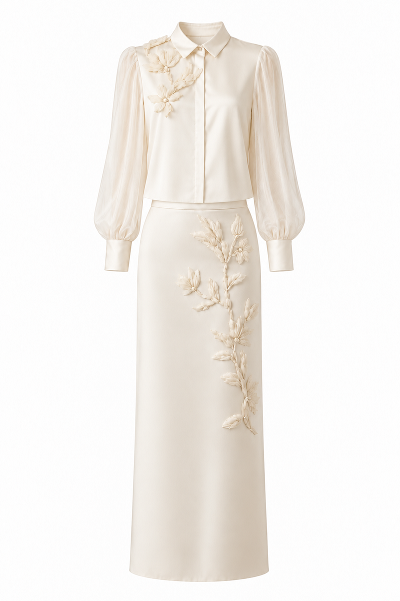 Ivory NAREEN co-ords set by Nihan Peker, featuring a matching two-piece outfit with a sleek, stylish design and comfortable fit.