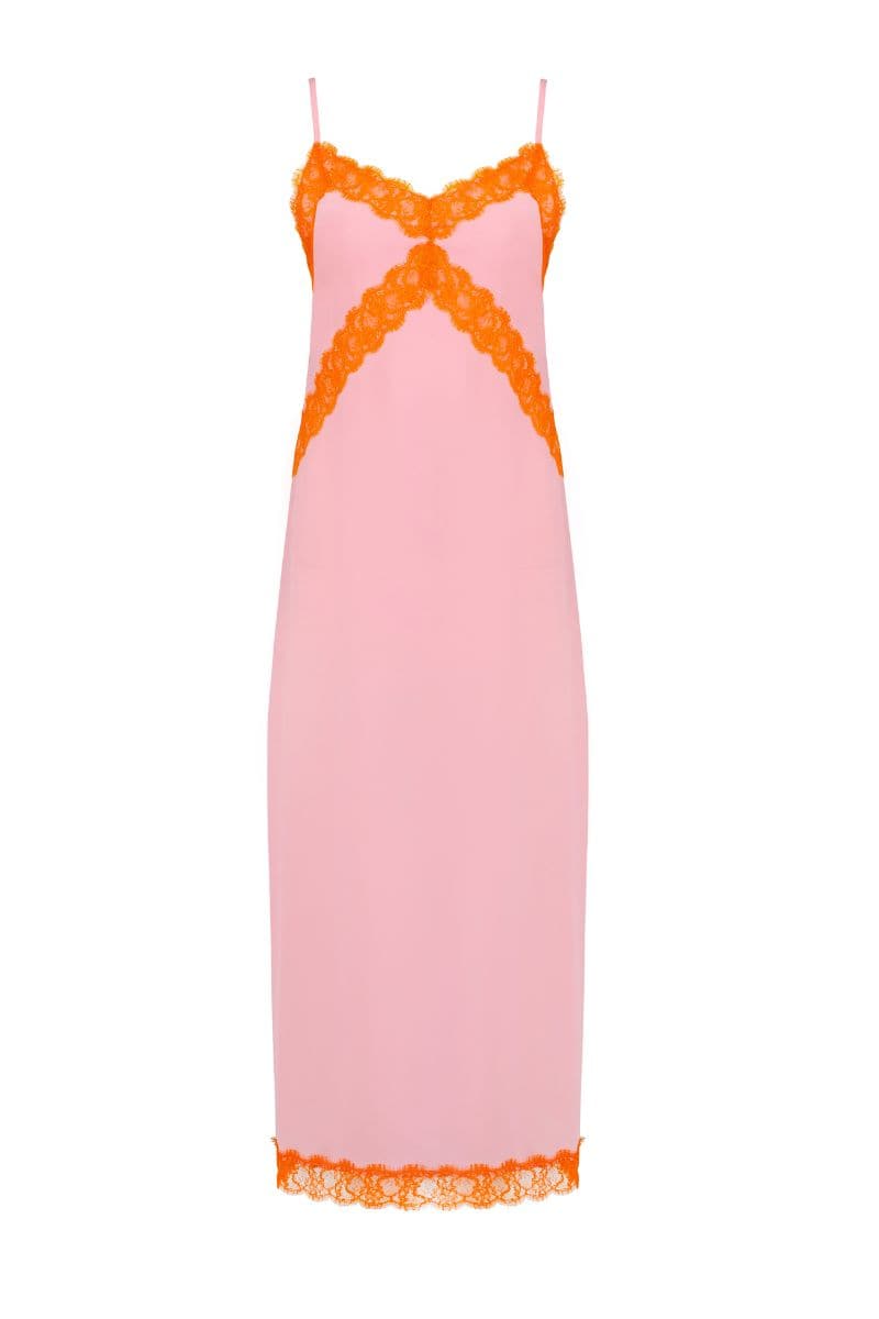 CANDY PINK CREPE DE CHINE SILK MIDI DRESS | JAAF | CULT MIA