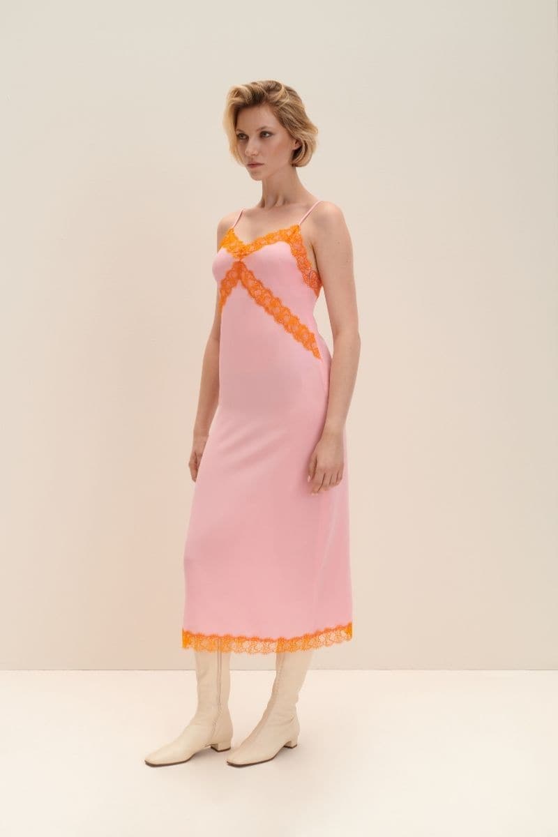 CANDY PINK CREPE DE CHINE SILK MIDI DRESS | JAAF | CULT MIA