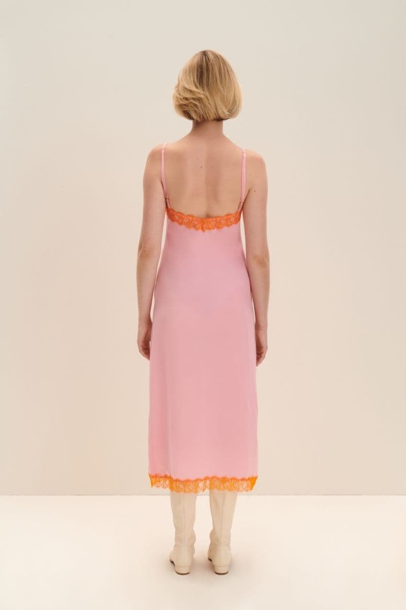 CANDY PINK CREPE DE CHINE SILK MIDI DRESS | JAAF | CULT MIA