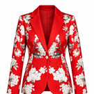 Red Raishma ZENA Jacket with stylish collar and fitted design, displayed on a plain background.