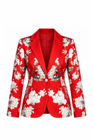 Red Raishma ZENA Jacket with stylish collar and fitted design, displayed on a plain background.