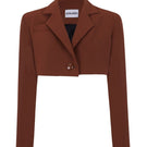 Brown cropped blazer by JC Pajares, tailored fit, featuring classic lapel and button closure, stylish for casual or professional wear.