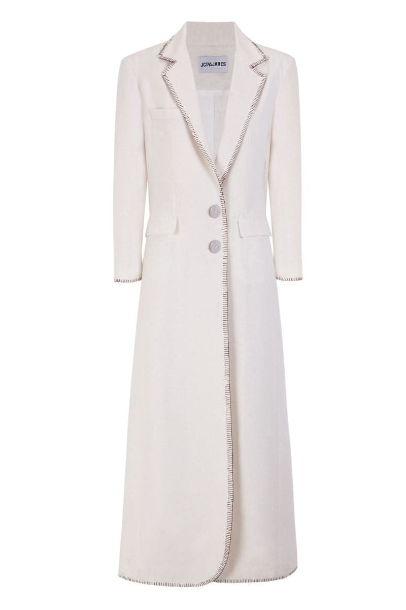 WHITE LONG COAT WITH HAND EMBROIDERY | JC Pajares | CULT MIA