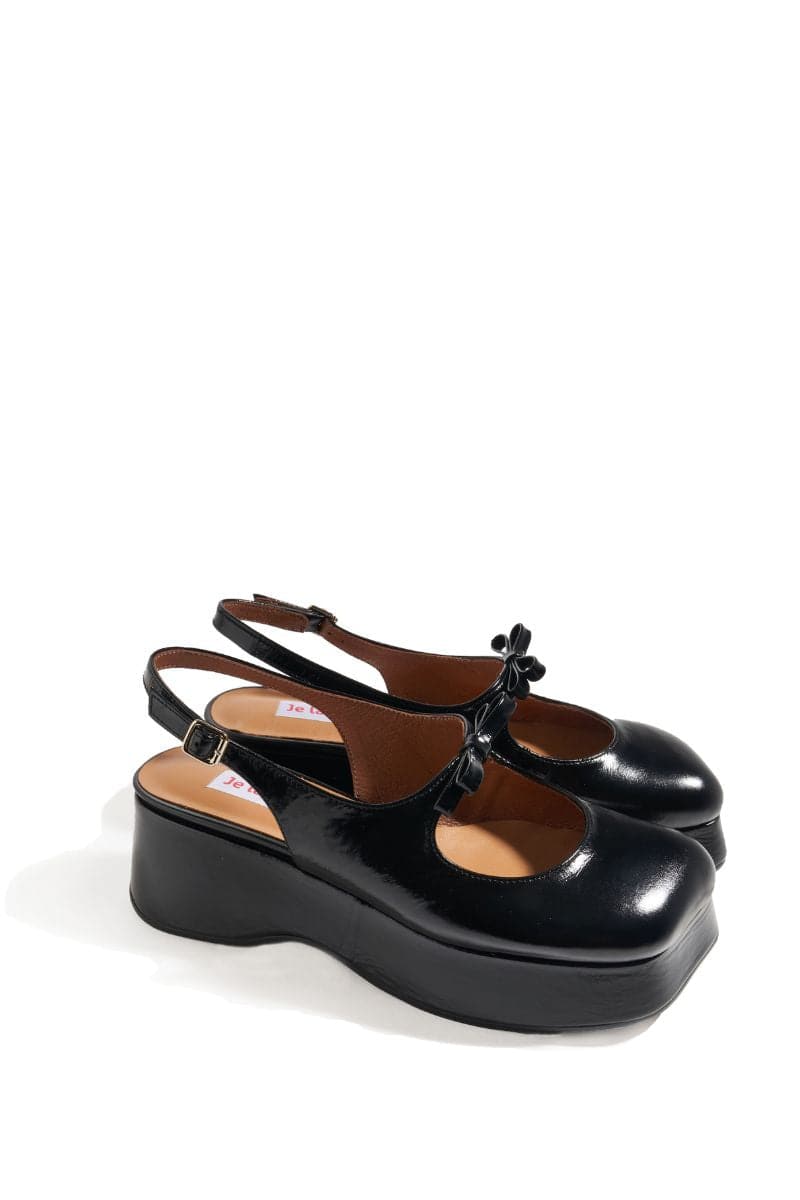 Black Avignon chunky platform heels by Je La Connais, featuring a thick sole and stylish design, size EU 35.