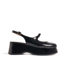 Black Avignon chunky platform heels by Je La Connais, featuring thick soles and stylish ankle straps, size EU 35.