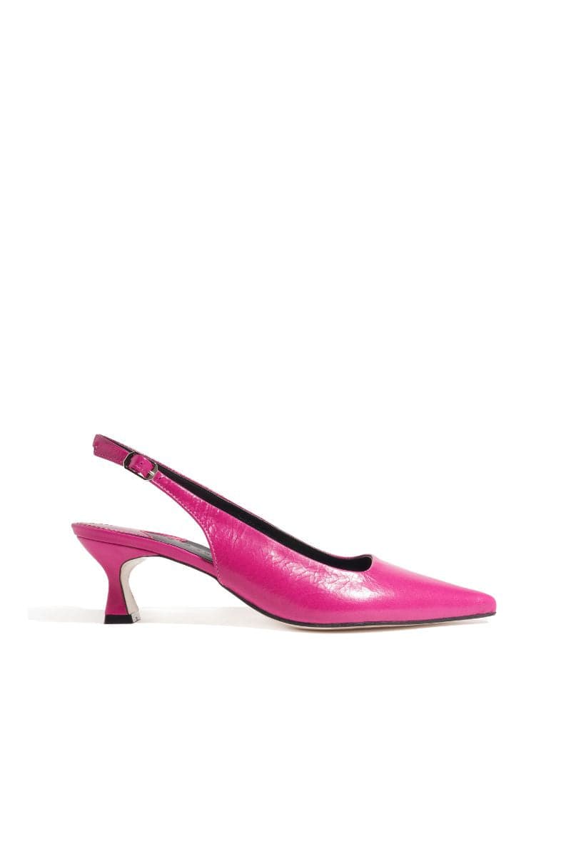Pink rose slingback heels by Je La Connais, featuring a stylish design with a pointed toe and elegant ankle strap.