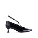 Black PISA X-strap heels by Je La Connais with open toes and ankle straps, stylish footwear for formal or casual occasions.