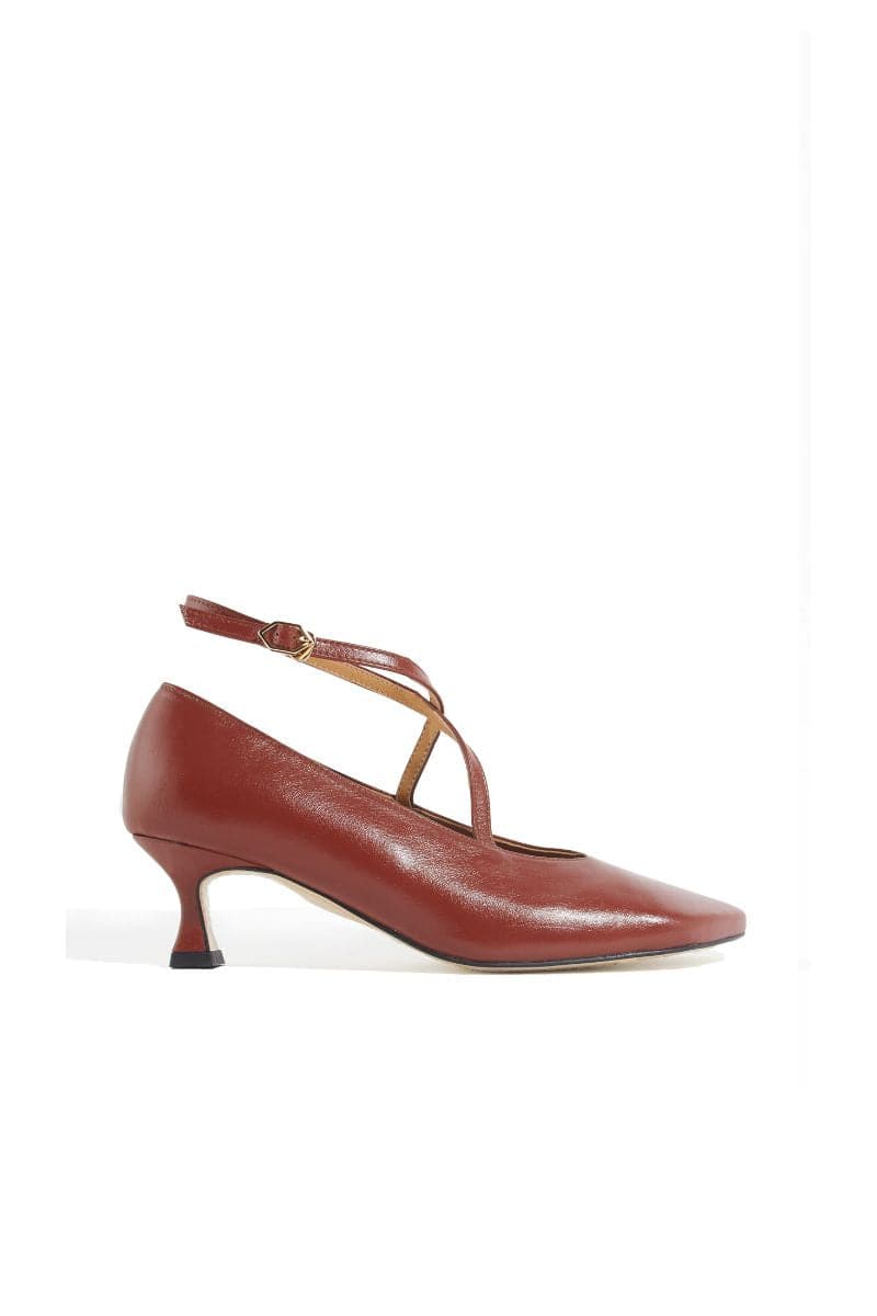 Brown PISA X-strap heels by Je La Connais, stylish women's shoes with ankle straps, size EU 35.