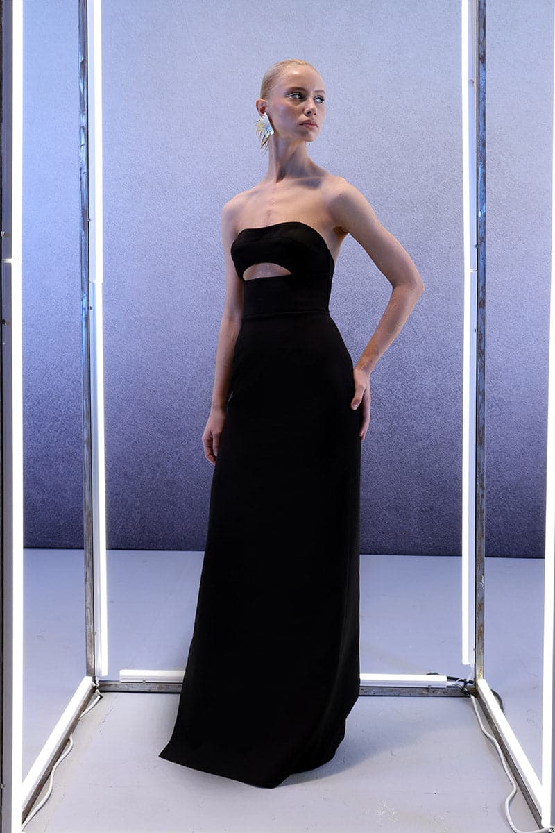 DETACHABLE CROPPED CAPE MAXI DRESS | Joanna Andraos | CULT MIA