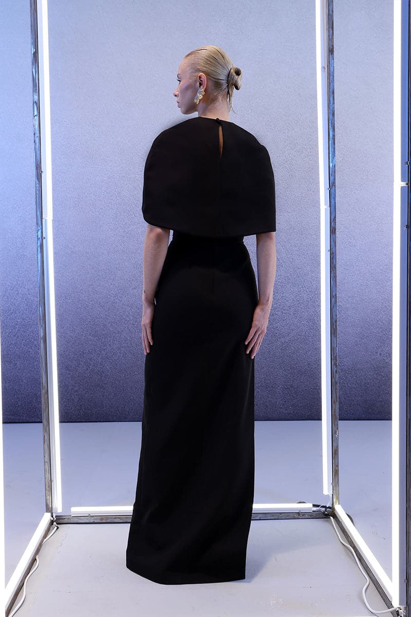 DETACHABLE CROPPED CAPE MAXI DRESS | Joanna Andraos | CULT MIA