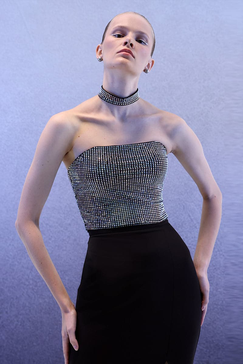 DIAMOND-EMBELLISHED SQUARE CORSET TOP | Joanna Andraos | CULT MIA