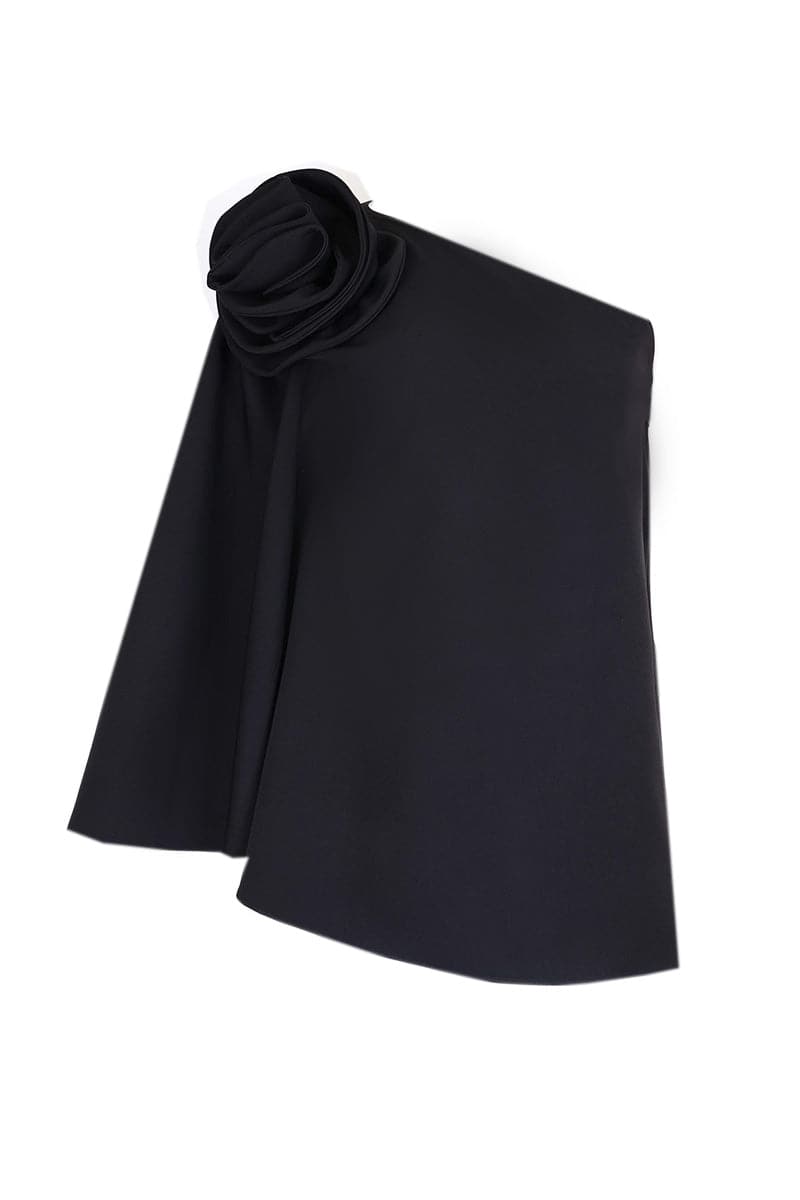FLORAL ADORNED ONE-SHOULDER BLACK TOP AND PANTS SET | Joanna Andraos | CULT MIA
