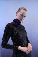 Full-length black sequin gown by Joanna Andraos featuring a midnight black design and elegant fit, perfect for formal occasions.