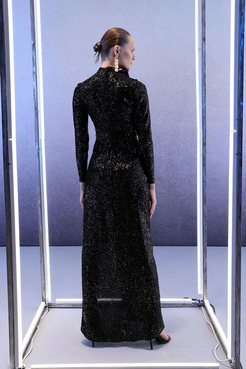 FULL LENGTH SEQUINS BLACK MAXI DRESS