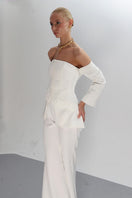 Joanna Andraos strapless bridal co-ords top and pants set in off-white, stylish wedding ensemble for elegant occasions