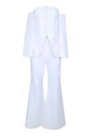 Off-white strapless bridal co-ords top and pants set by Joanna Andraos, stylish and elegant for special occasions.