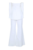 Off-white Joanna Andraos strapless bridal co-ords top and pants set, featuring a sleek, elegant design for special occasions.