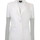 Off-white Joanna Andraos white diamond blazer with tailored fit and classic lapel, displayed on a mannequin.