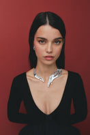 Silver Juno Necklace by Jude Benhalim featuring a sleek, minimalist design with a delicate chain and modern pendant.