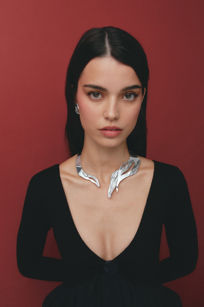 Silver Juno Necklace by Jude Benhalim featuring a sleek, minimalist design with a delicate chain and modern pendant.