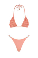 Selia Richwood LIA Peach Bikini showing a stylish two-piece swimsuit with peach-colored top and bottom on a model.
