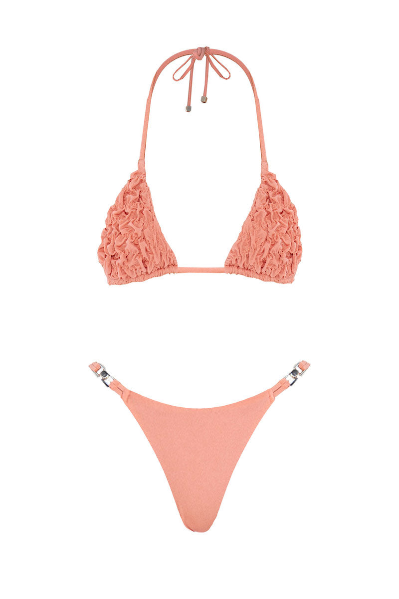 Selia Richwood LIA Peach Bikini showing a stylish two-piece swimsuit with peach-colored top and bottom on a model.
