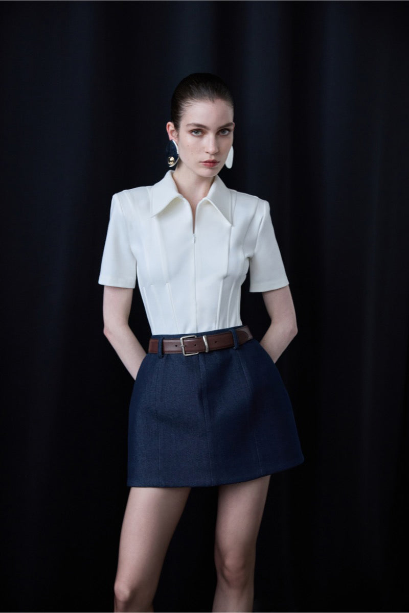 KATE POLO NECK CORSET DETAILED T SHIRT IN WHITE