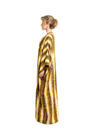Gold Brocot kimono maxi dress by Amel Batita featuring elegant flowing fabric and intricate brocot pattern.