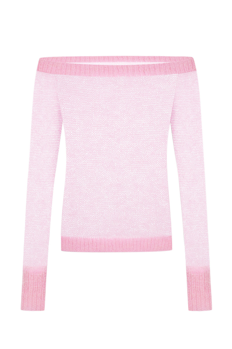 PINK KNITTED TOP WITH BOA - CULT MIA