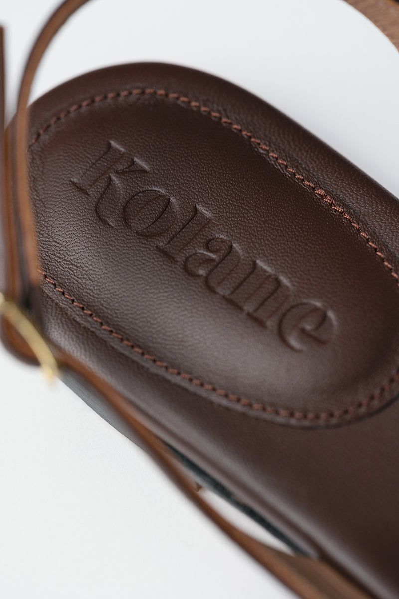 Kolane Esme sandal in tobacco color, stylish open-toe sandals with ankle straps, perfect for casual summer wear.