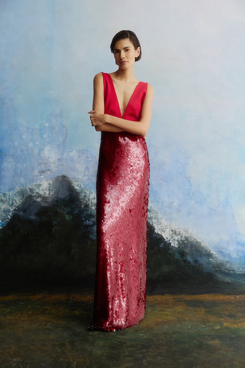 ROBE À PAILLETTES ROUGES RUBRO