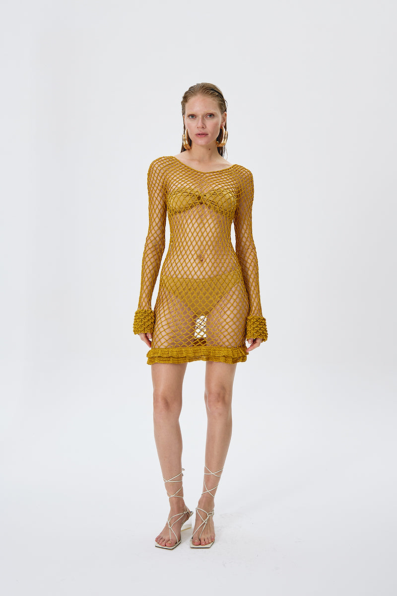 KARLA CROCHET DRESS IN GOLD - CULT MIA