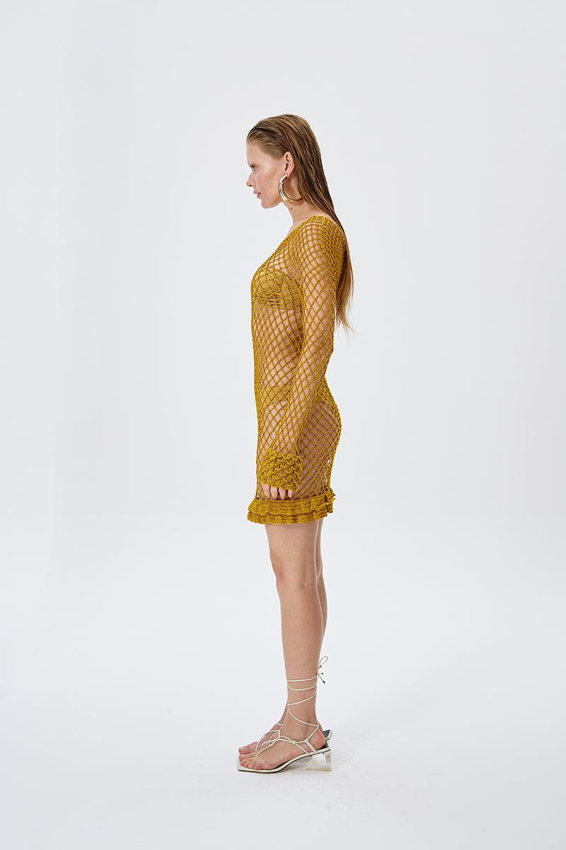 KARLA CROCHET DRESS IN GOLD - CULT MIA