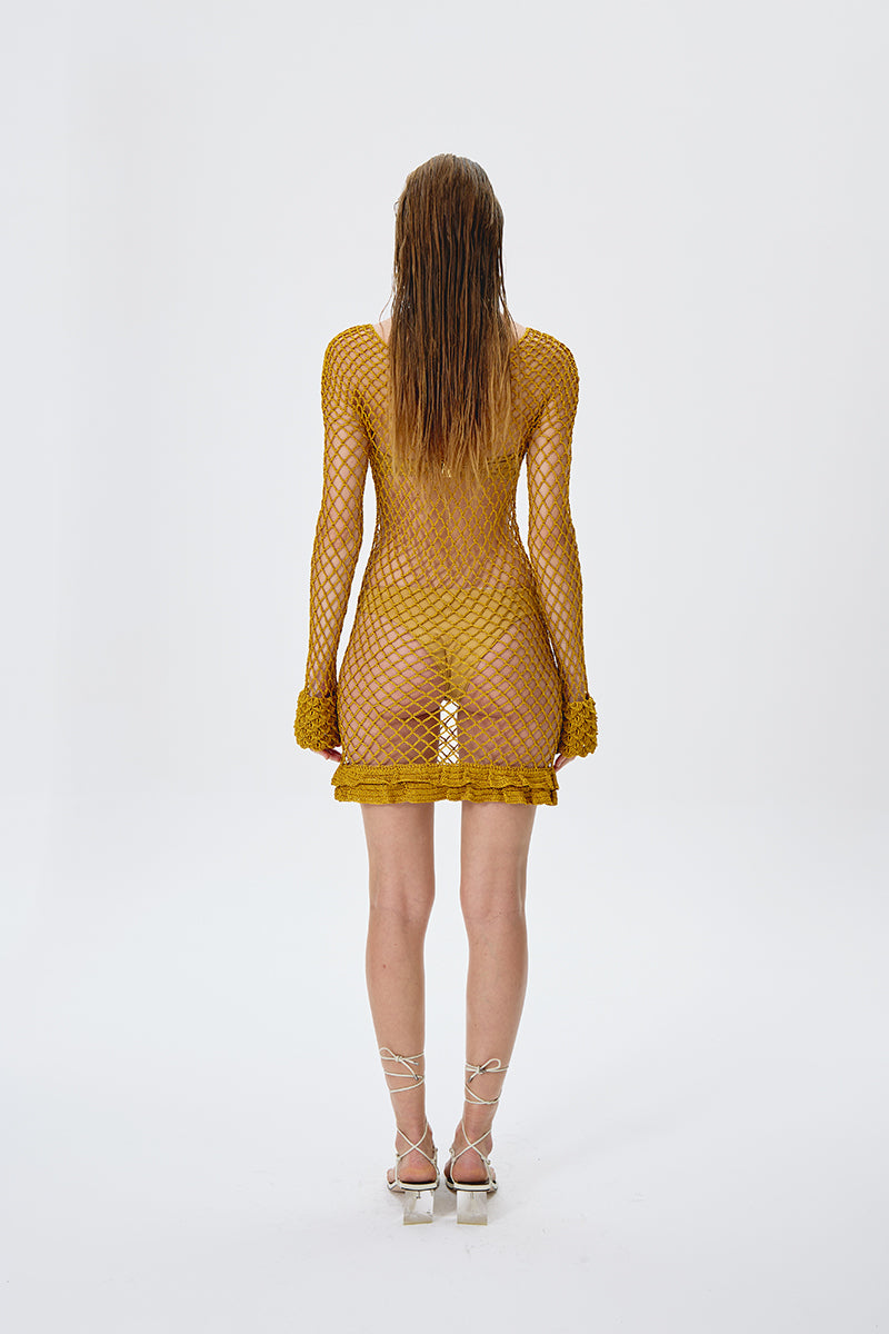 KARLA CROCHET DRESS IN GOLD - CULT MIA