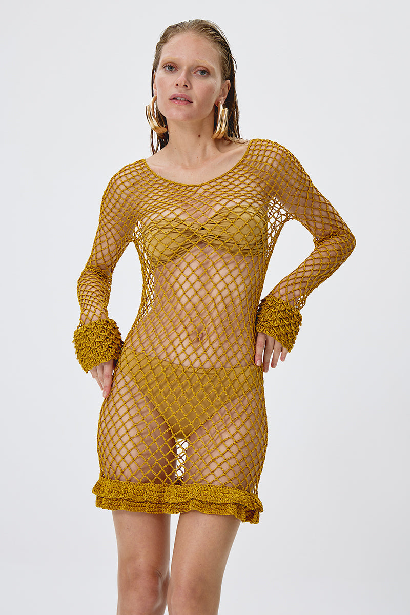 KARLA CROCHET DRESS IN GOLD - CULT MIA