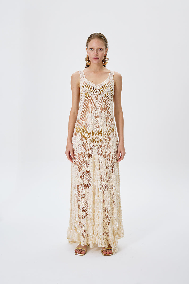 artisanal white maxi dress White Artesanal Dress