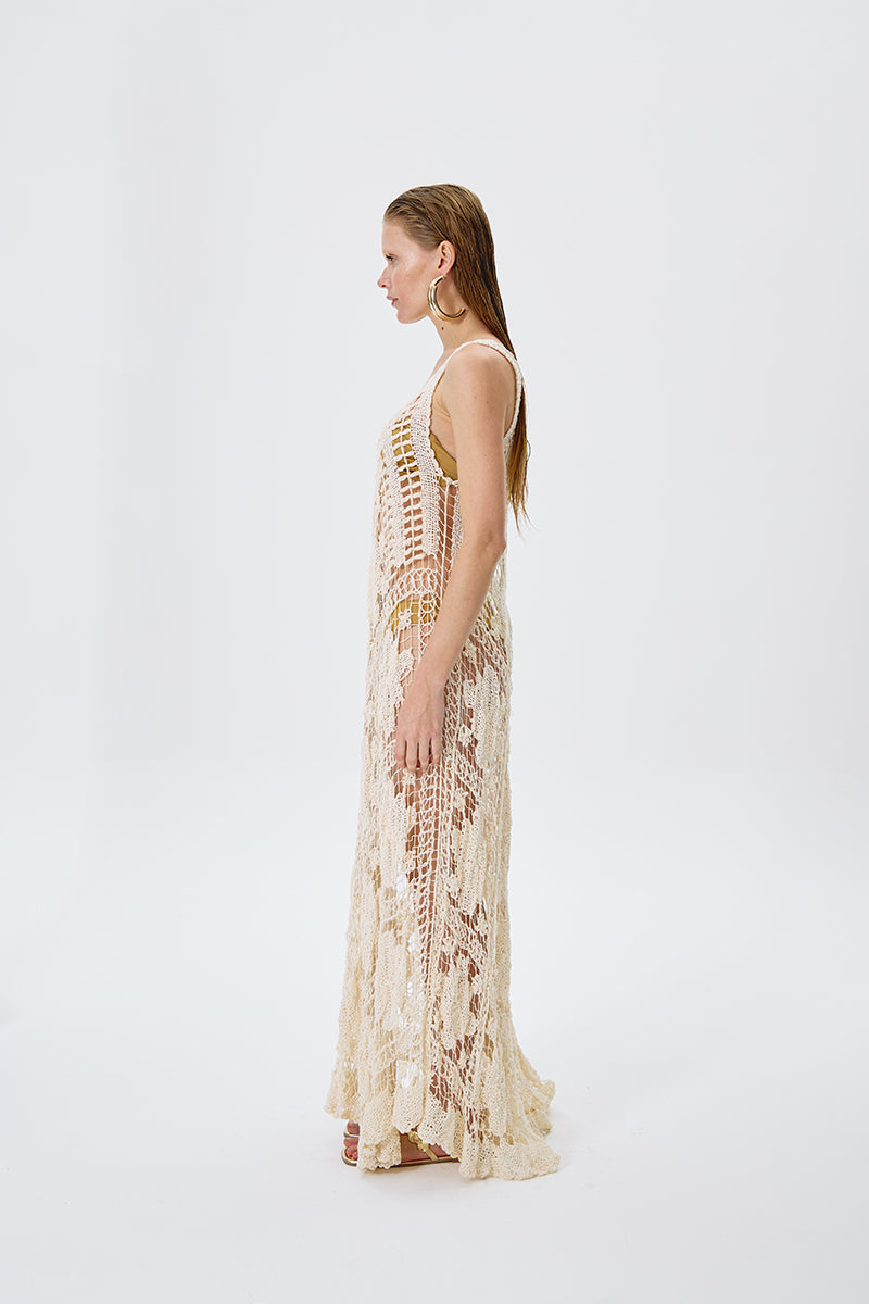 ARTISANAL LACE DRESS IN BEIGE - CULT MIA