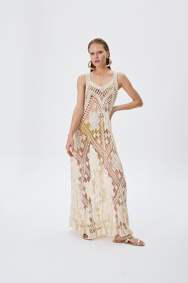 ARTISANAL LACE DRESS IN BEIGE - CULT MIA