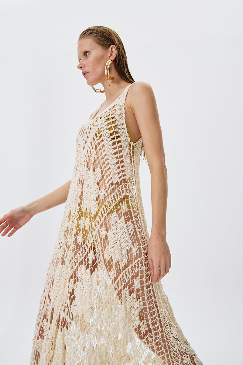ARTISANAL LACE DRESS IN BEIGE - CULT MIA