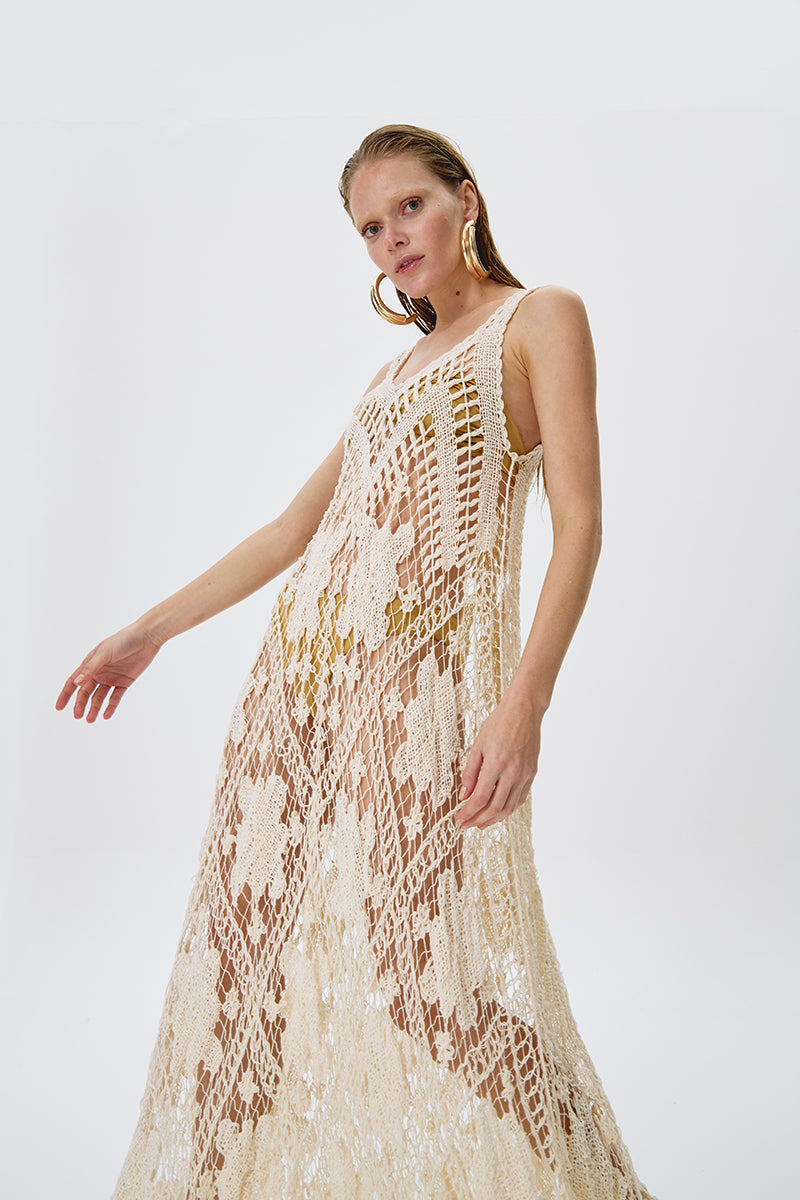 ARTISANAL LACE DRESS IN BEIGE - CULT MIA