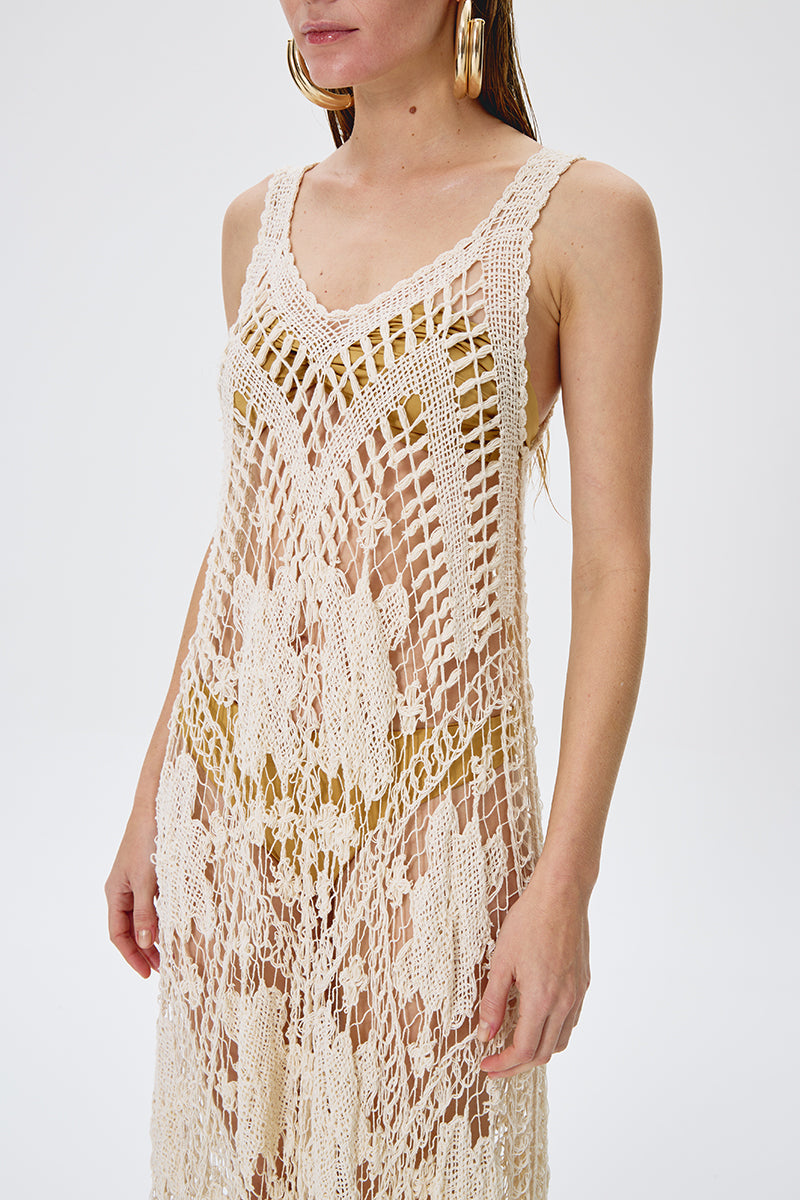 ARTISANAL LACE DRESS IN BEIGE - CULT MIA