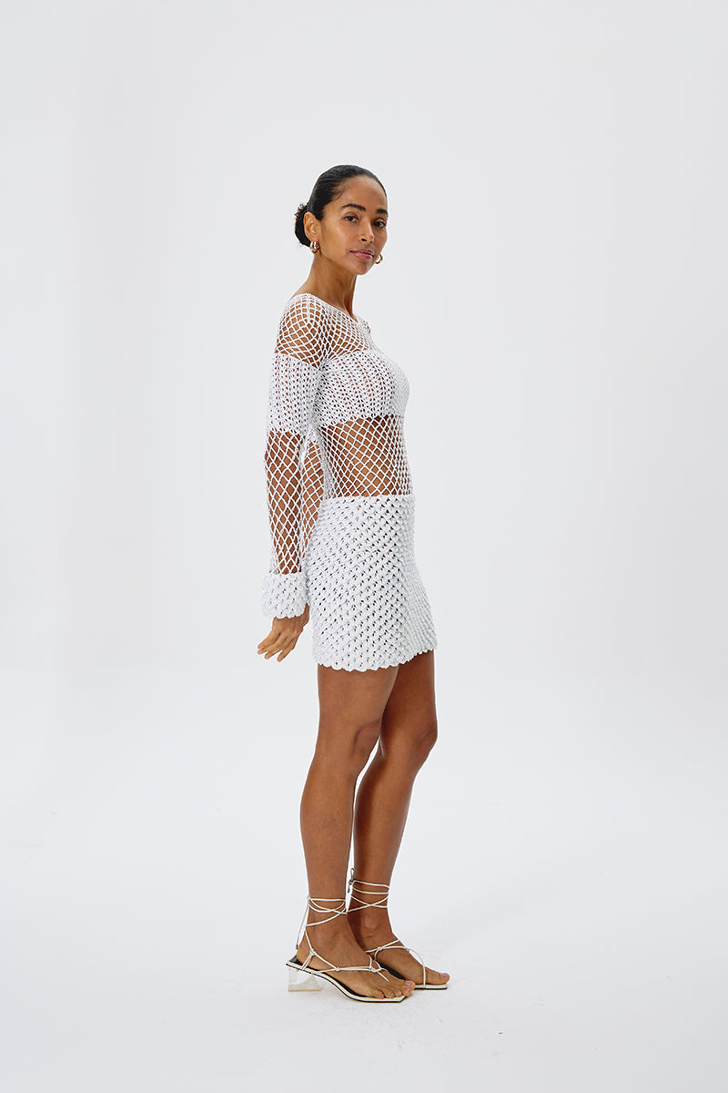 SEQUIN CROCHET PARTY DRESS IN WHITE - CULT MIA