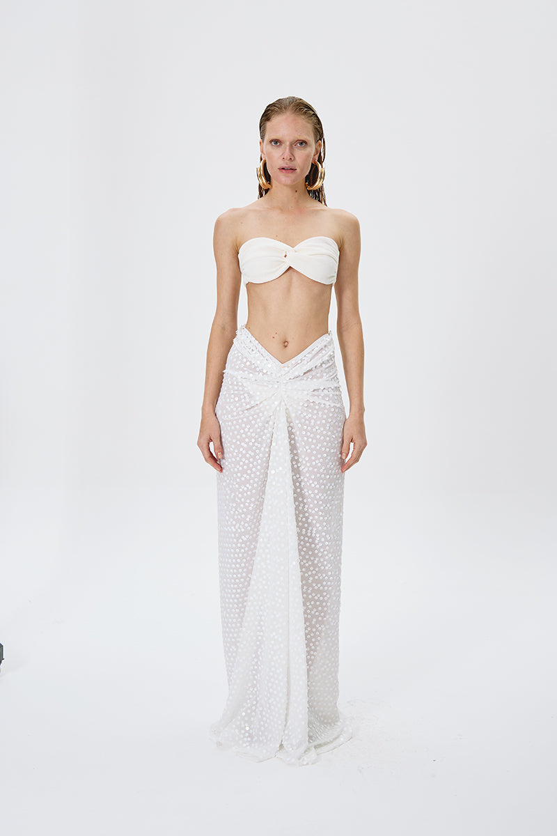 SEQUIN LIGHT MAXI SKIRT IN WHITE - CULT MIA