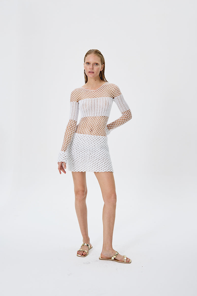 SEQUIN CROCHET PARTY DRESS IN WHITE - CULT MIA