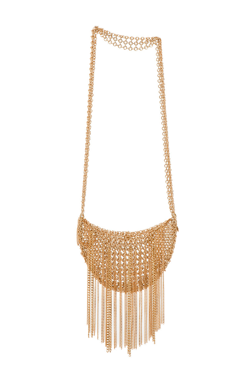Gold Silvia Gnecchi Apache shoulder bag with a sleek design and stylish strap, perfect for versatile fashion looks.